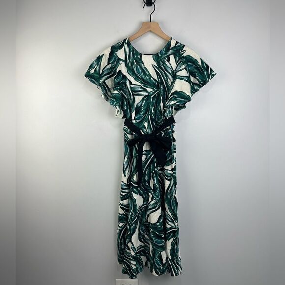 Who What Wear Linen Blend Palm Print Tropical Midi Dress XS - Picture 4 of 10